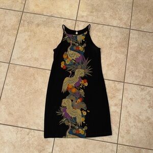 fab'rik Vintage OG Black Multi Color Rare Vibrant Bird Dress